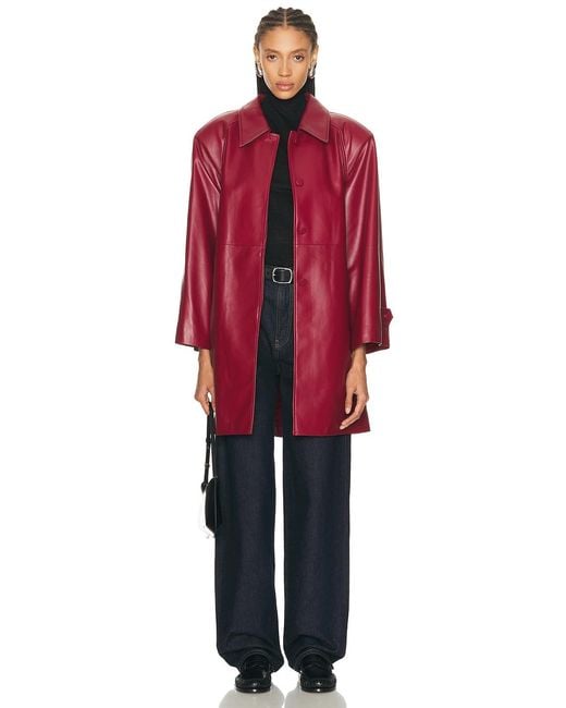 AEXAE Red Leather Padded Midi Coat