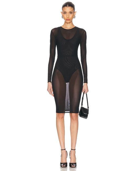 Alex Perry Black Long Sleeve Power Mesh Midi Dress