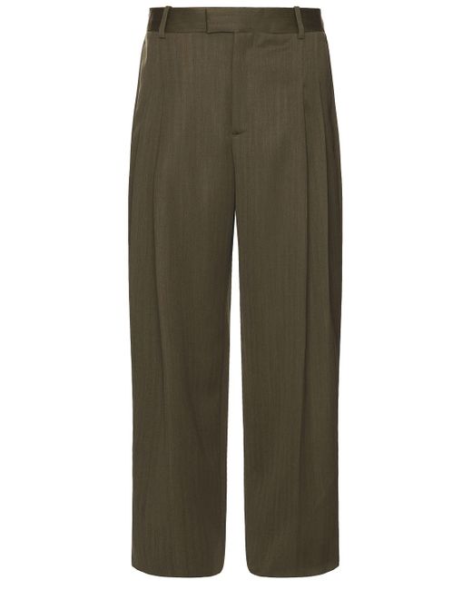 Bottega Veneta Green Subtle Wool Chevron Two Pleats Straight Trousers for men