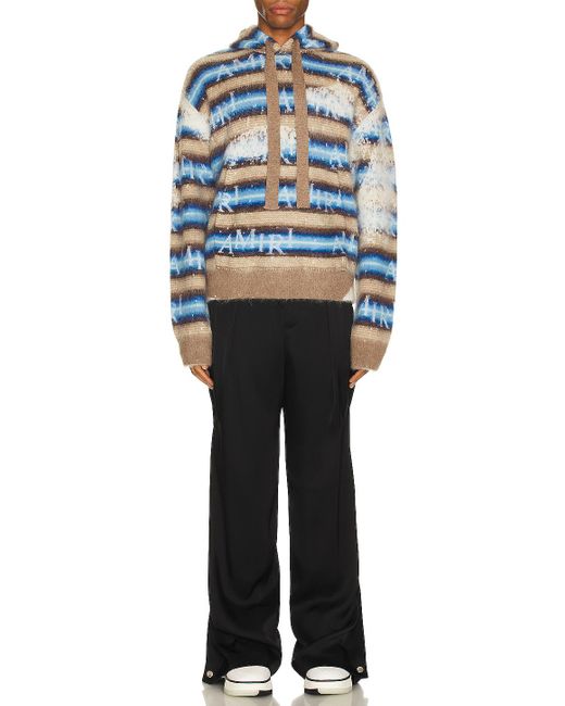 Amiri Blue staggered Striped Hoodie for men