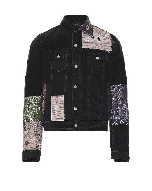 Amiri Cotton Bandana Art Patch Trucker Jacket in Black for Men | Lyst