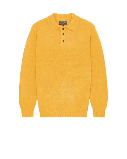 Beams Plus Yellow Knit Polo 9G Sweater for men