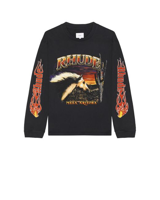 Rhude Black Mesa Stallion Long Sleeve Tee for men