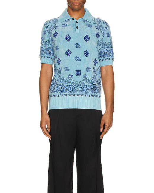 Amiri Blue Bandana Short Sleeve Polo for men