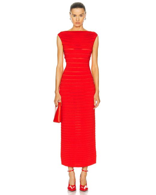 Alaïa Red Striped Midi Dress