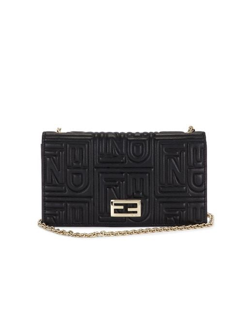 Fendi Black Embossed Wallet On Chain