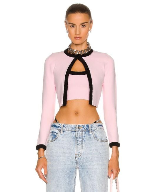 T By Alexander Wang Pink Logo Cropped Cardigan