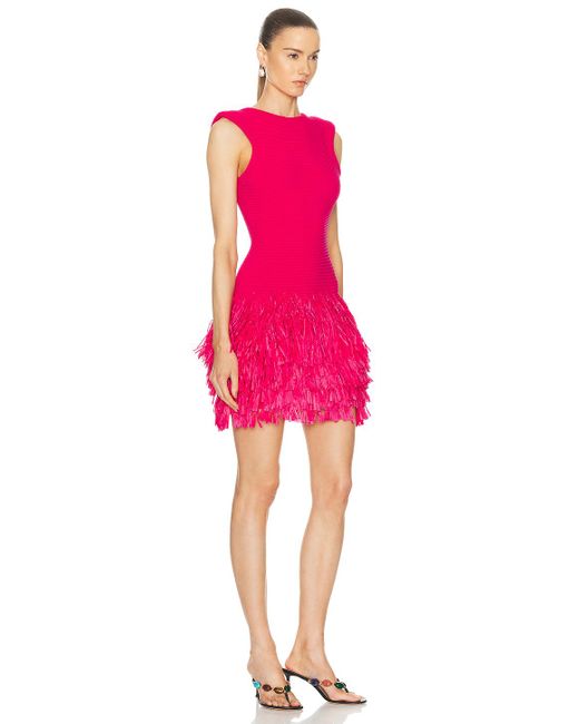 Aje. Pink Rushes Fringe Knit Mini Dress