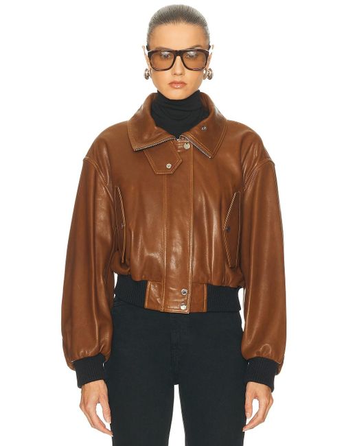 Nour Hammour Brown Briar Cropped Bomber Jacket