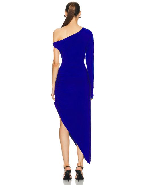 Norma Kamali Blue One Sleeve Drop Shoulder Side Drape Gown
