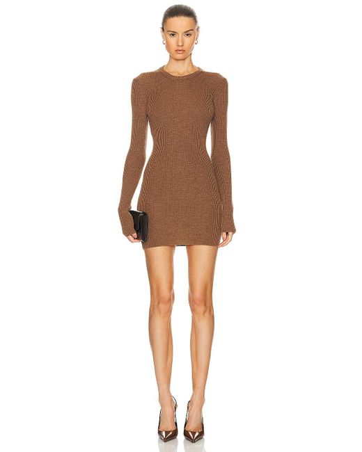 Wardrobe NYC Brown Ribbed Long Sleeve Dress Mini