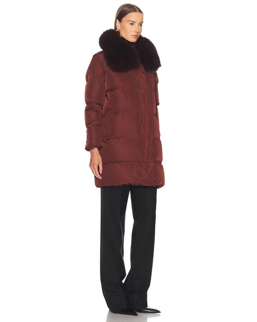 Yves Salomon Red Long Belted Down Jacket
