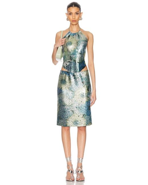 Priscavera Blue Sequin Midi Skirt