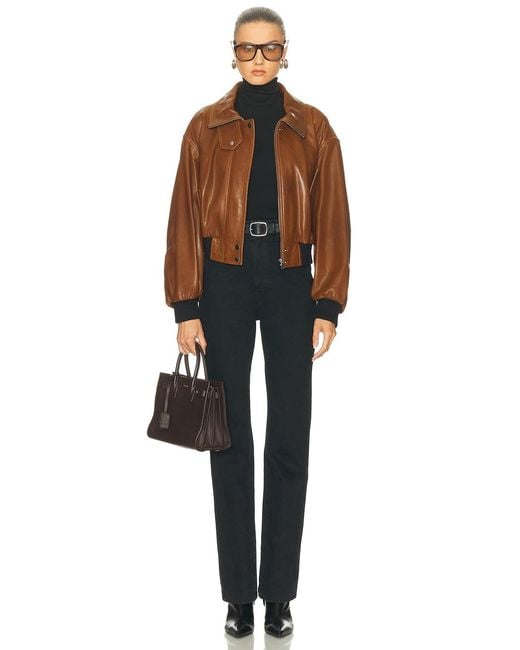 Nour Hammour Brown Briar Cropped Bomber Jacket