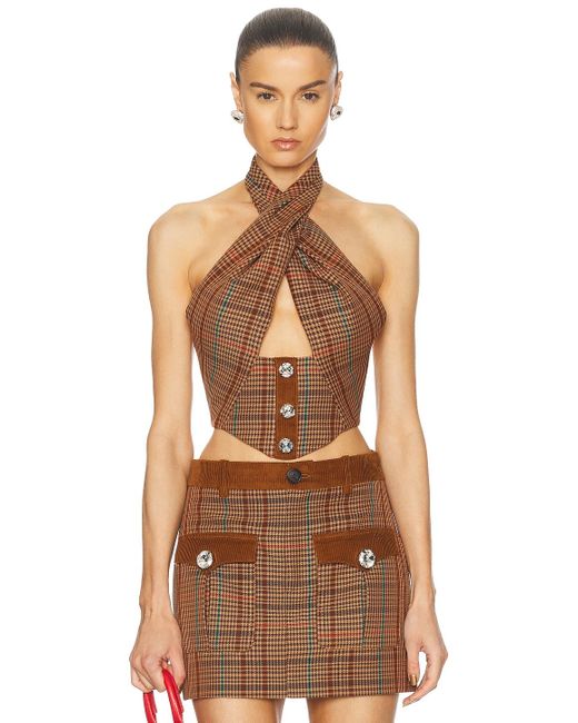 Area Brown Crystal Halter Top