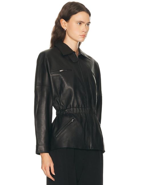 AEXAE Black Leather Cinched Mid Jacket