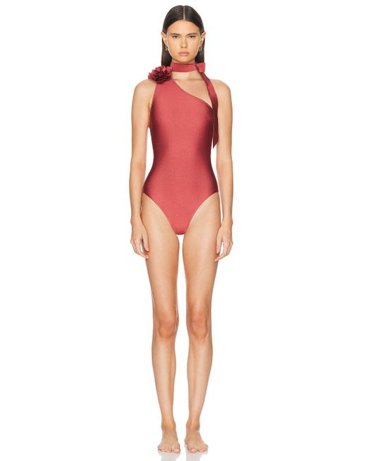 Zimmermann Red Waverly One Shoulder One Piece Swimsuit