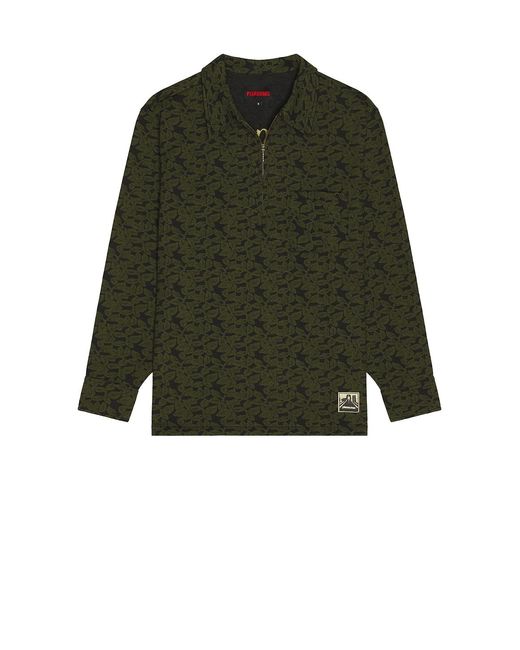 Pleasures Green Leaf Half Zip Shirt for men