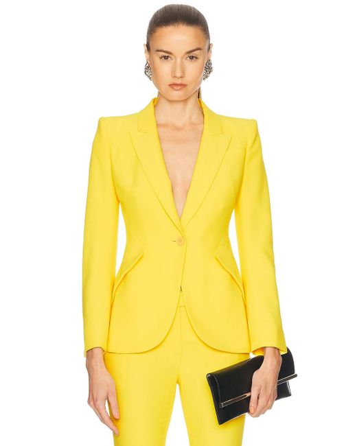 Alexander McQueen Yellow Leaf Crepe Blazer
