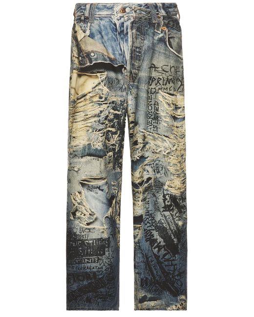 Acne Blue 2023M Torn Scribble Trompe L'Oeil Denim Jeans for men