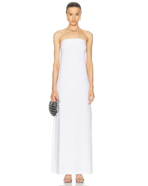 Norma Kamali White Strapless Tailored Side Slit Gown