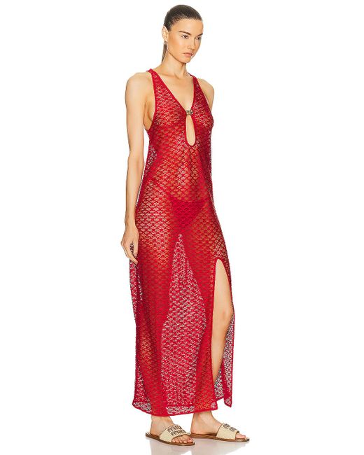 Ganni Red Mesh Lace Long Dress