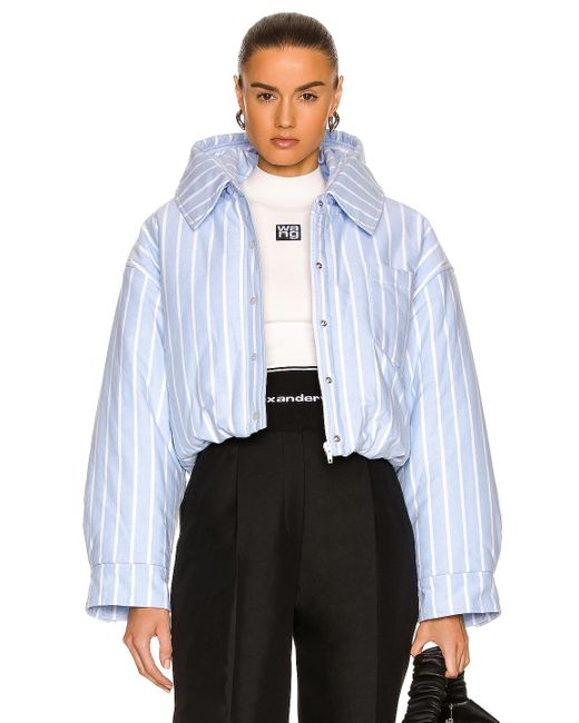 T By Alexander Wang Cotton Oxford Bubble Hem Puffer Jacket in White | Lyst