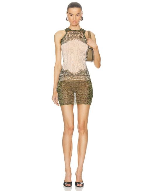 Jean Paul Gaultier Natural Cartouche Mesh Sleeveless Short Dress
