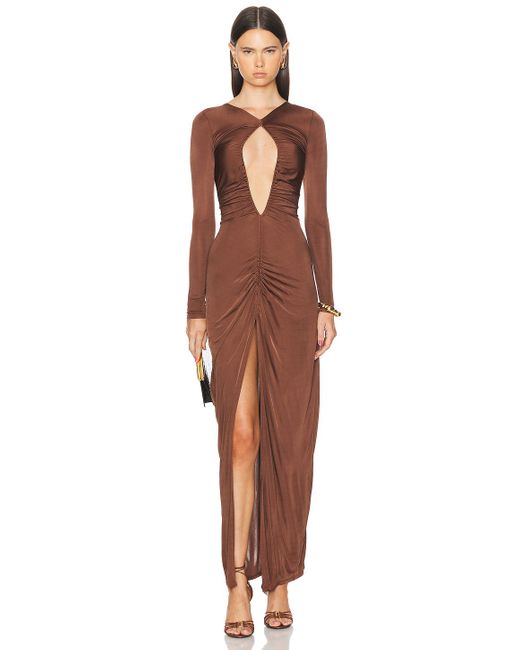 Atlein Brown Cut Out Ruched Gown