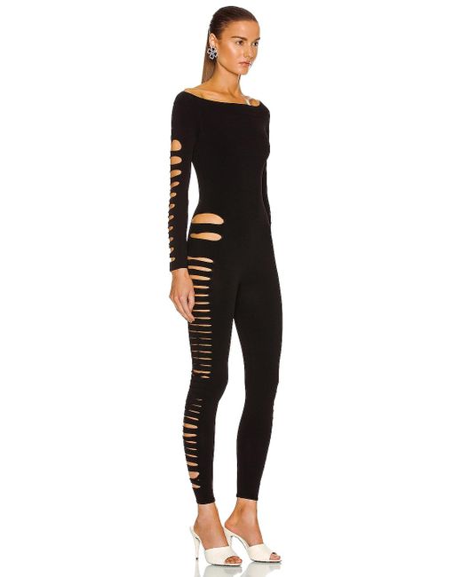 Saint Laurent Synthetic Fitted Cutout Jumpsuit in Black | Lyst