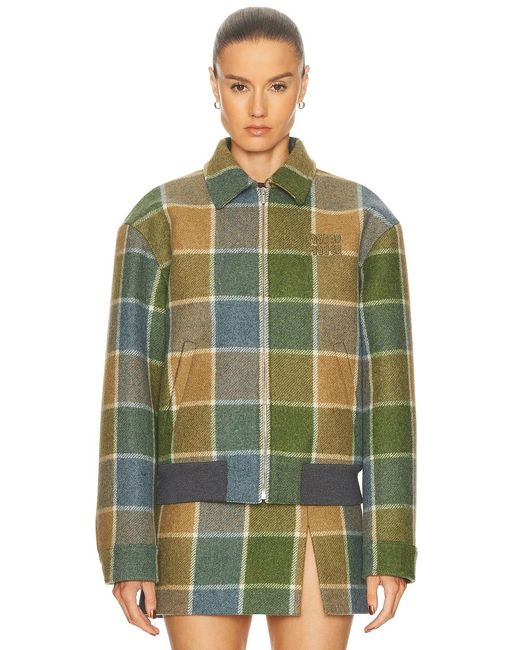 Miu Miu Green Check Padded Jacket
