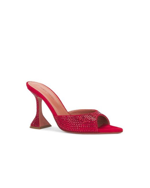 AMINA MUADDI Red Caroline Crystal Suede Slipper Mule