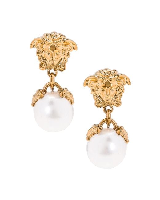 Versace Medusa Pearl Drop Earrings in Metallic Lyst