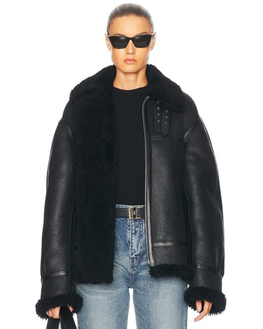 Saint Laurent Women's Black Leather Bomber Jacket