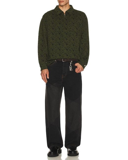 Pleasures Green Leaf Half Zip Shirt for men