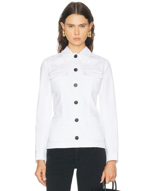 Brandon Maxwell White Gage Fitted Button Up Jacket