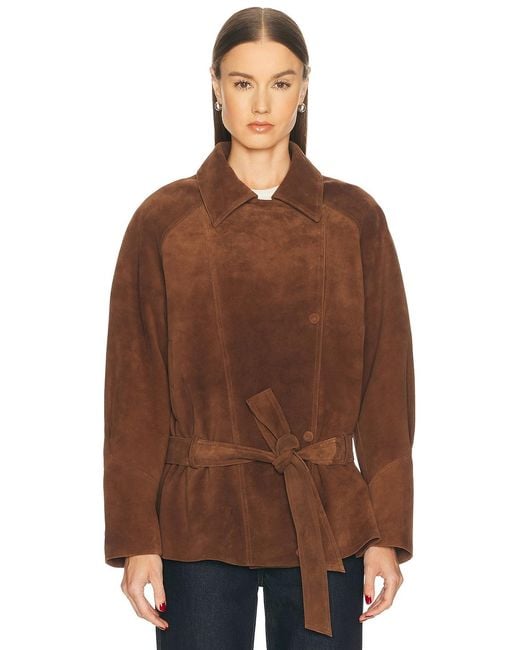 AEXAE Brown Leather Suede Belted Jacket