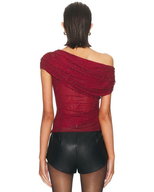 Self-Portrait Red Rhinestone Drape Top