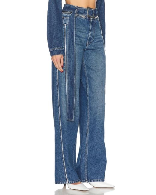 Jean Paul Gaultier Blue Zip Belt Selvege Detail Wide Leg Jeans