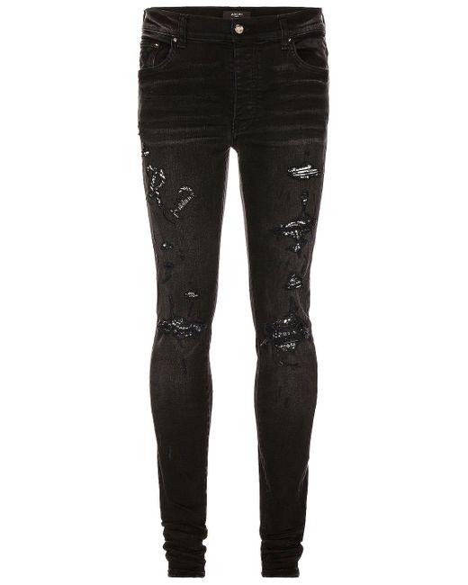 Amiri Cotton Old English Logo Jean in Black for Men