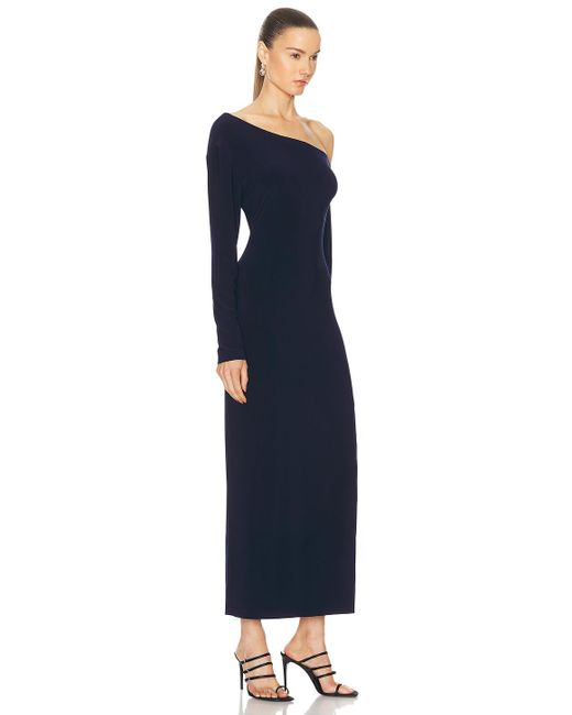Norma Kamali Blue Long Sleeve Drop Shoulder Side Slit Gown