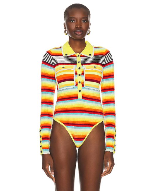 Christopher John Rogers Multicolor Striped Ribbed Polo Bodysuit