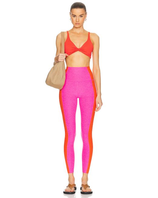 Beyond Yoga Pink Spacedye Vitality Colorblock High Waisted Midi Legging