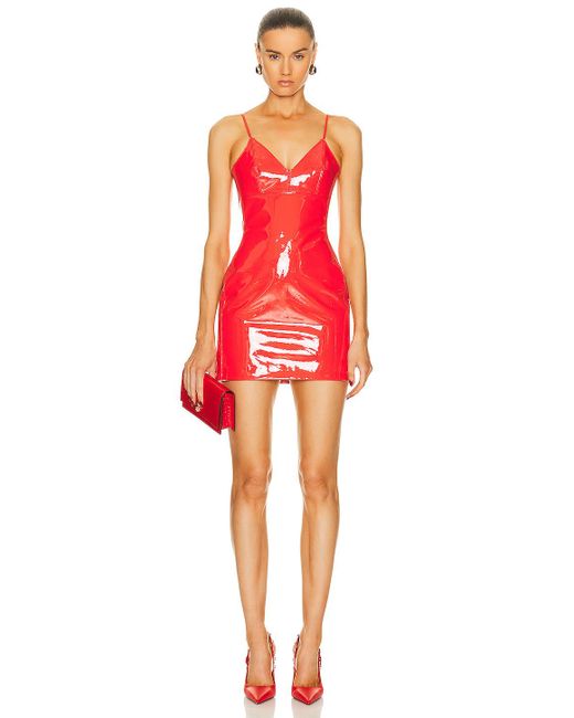 David Koma Red Patent Leather Cami Dress