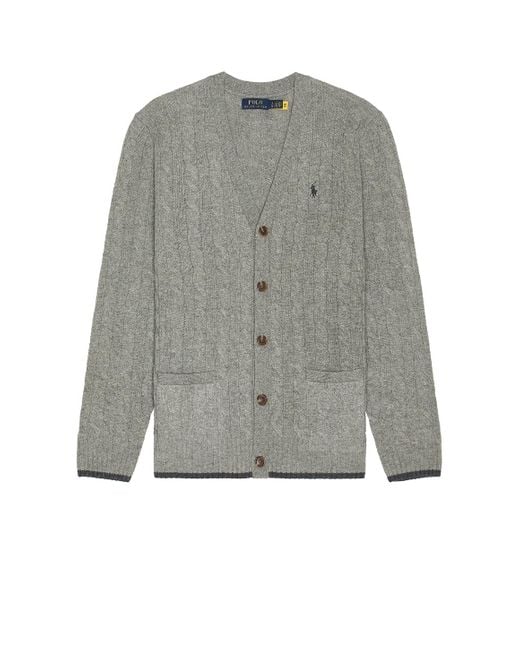 Polo Ralph Lauren Men's Gray Wool Cashmere Cable Knit V-Neck