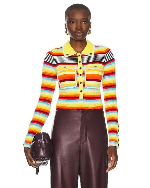 Christopher John Rogers Multicolor Striped Ribbed Polo Bodysuit