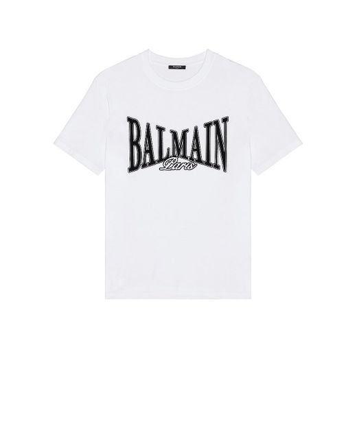 Balmain White College Flock T-Shirt for men