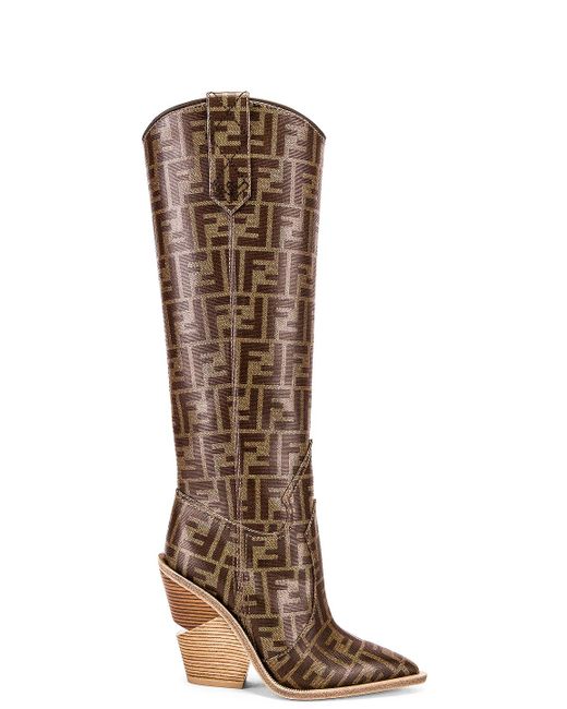 Fendi Logo Cowboy Boots in Brown | Lyst
