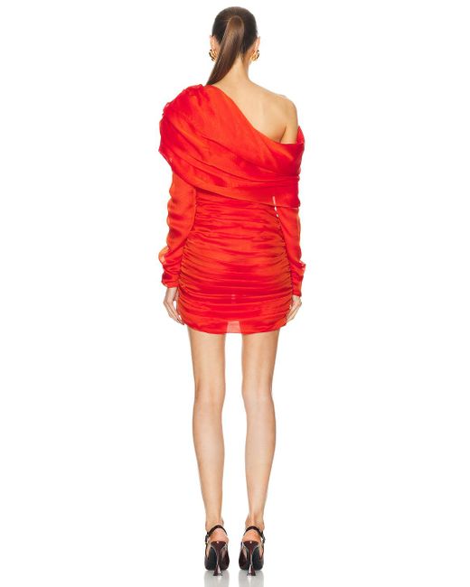 Saint Laurent Red Ruched One Shoulder Dress