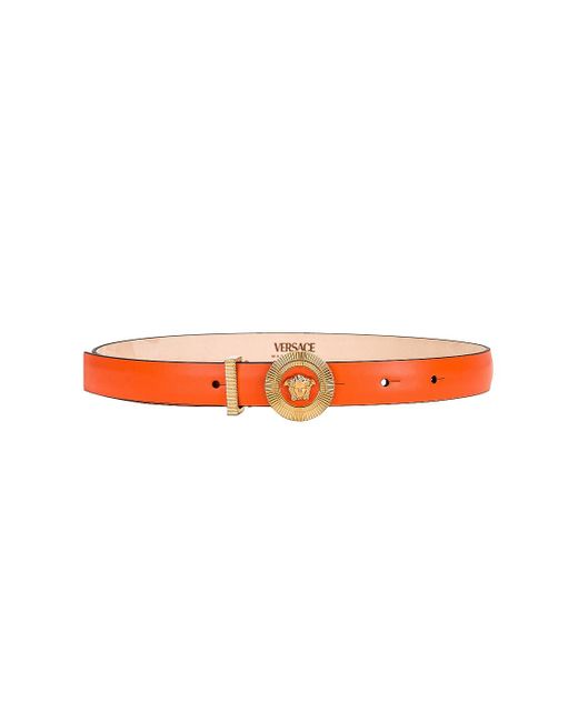 Versace Leather Logo Belt in Orange | Lyst
